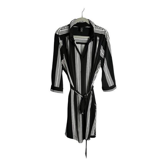 INC Black and White Striped Long Sleeve Belted Dress With Collar Size 2X - Picture 1 of 6